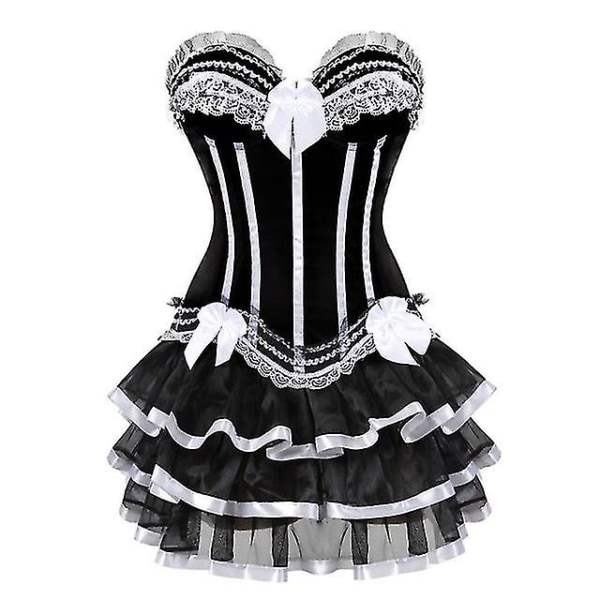 Dame Sexede Korsetter Overbust Korset Og Nederdel Sæt Tutu Korset S-6xl Black White 3XL