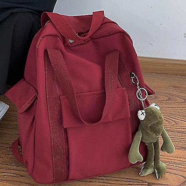 Enfärgad Vattentät Ryggsäck i Nylon för Dam, Enkel Skolväska för Tonårsflickor, Axelväska, Reseryggsäck red