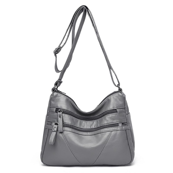 Dam Solid Crossbody Axelväska Multipla Fickor Satchel Dragkedja Stor Kapacitet Messenger Bag Grey
