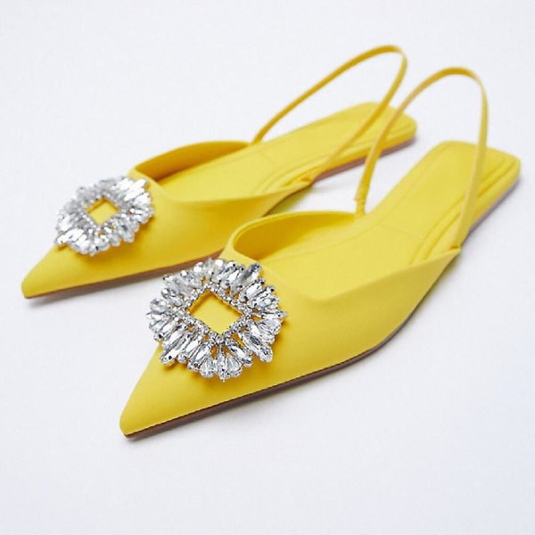 Damesko Spids Tå Lav Pink Diamant Sko Lav Hæl Bag Damesko yellow flat 35