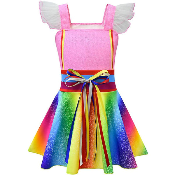 Nancy Cosplay Kostym Barn Flickor Sommar Regnbåge Band Rosett Swing Skater Klänning Multicolour 3-4 Years