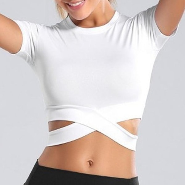 Korta Ärmar Crop Tops Yoga Löpartröjor Gym Träning Cropped Toppar För Kvinnor Black XL