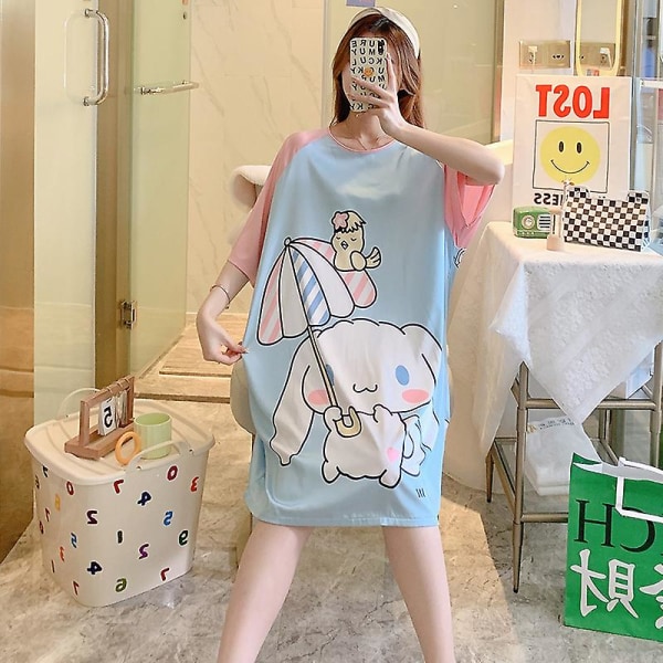 Sanrios Kawaii Cinnamoroll Ice Silk Nattlinne Sommar Kortärmad Tunn Mid-Längd Plus Size Lösa Pyjamas XL-size-170CM R2221