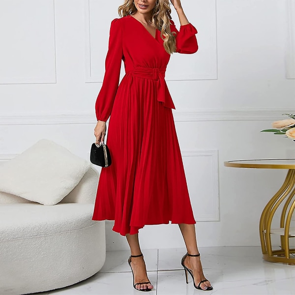 Dame Plus Size Kjole Ensfarvet Rund Hals A-linje Langærmet Midi Kjole Kjoler S-2xl Style2 M