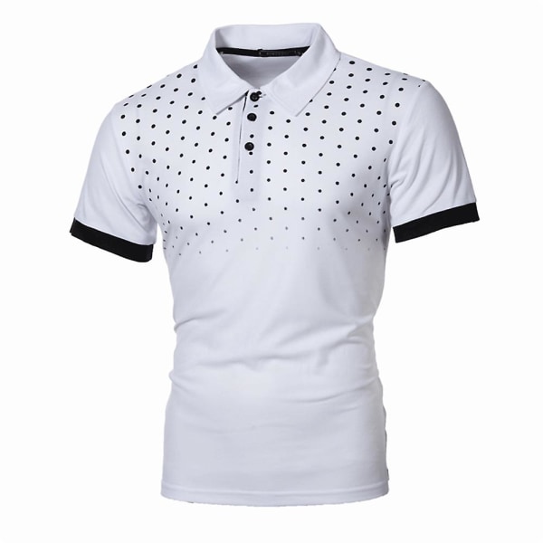 Polkaprikkede kortærmede poloshirts til mænd, afslappede sommer T-shirts med slank pasform, golf arbejds T-shirts White L