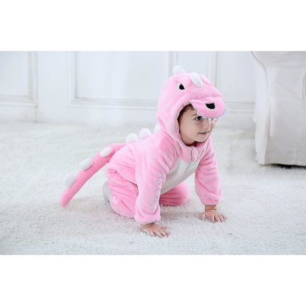 Spädbarn Tiger Dinosaurie Djur Maskeraddräkt Huvtröja Romper Jumpsuit Pink Dinosaur 80