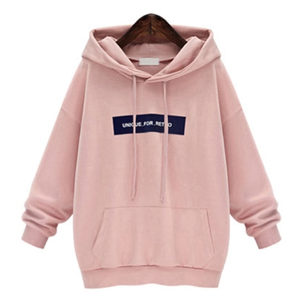 Trykket hettegenser for kvinner med frontlomme, avslappet vintergenser, løs passform Pink XL