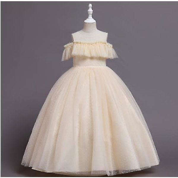 Barnkläder Flickors Nya Design Suspender Klänning, Mesh Polka Dot Princess Klänning, Barn Sommar Lång Klänning, Flickors Performance Kostym, Banque Champagne 170