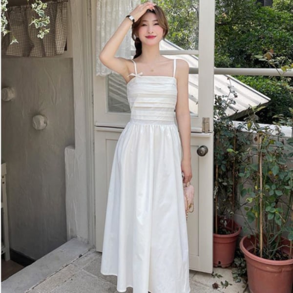 Sommarlång, smal, vit remklänning för kvinnor XL