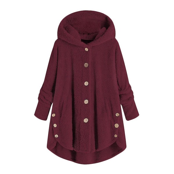 Mile Naisten Oversized Sherpa Takki Taskuilla Ruudullinen Fleece Huppari Talvitakki Red S