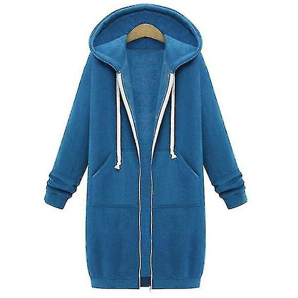 Ledig Dam Långa Huvtröjor Sweatshirt Jacka Dragkedja Ytterkläder Huvjacka Ytterkläder Toppar-b Blue 4XL