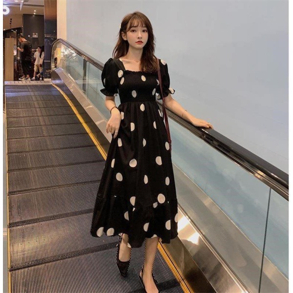 Ny Sommer Underbelly Slim Mellem længde Polka Dot Kjole black M