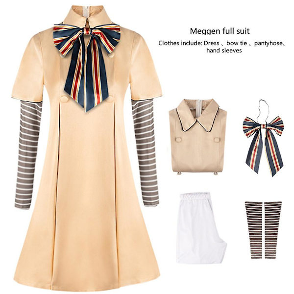 Thrillerfilm M3gan Cosplay Kostym Barn Flickor Megan Ai Robotar Dockklänning Fluga Tights Handskar Set Halloweenfest Maskerad 7-8 Years