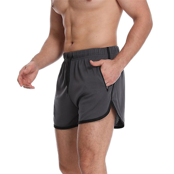 Herre Camo/Ensfarget Elastisk Midje Snøring Sweat Shorts Sports Jogger Trekvartbukser Dark Grey M