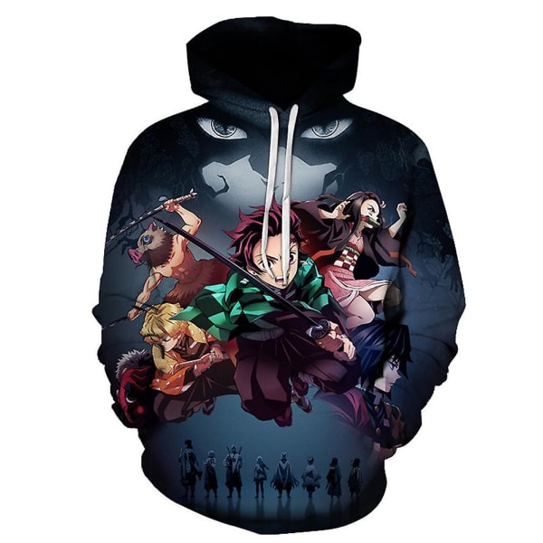 Demon Slayer Anime Hettegenser Sweatshirt Tanjirou 3D Print Løs Hettegenser Genser Topper For Menn Kvinner 2XL
