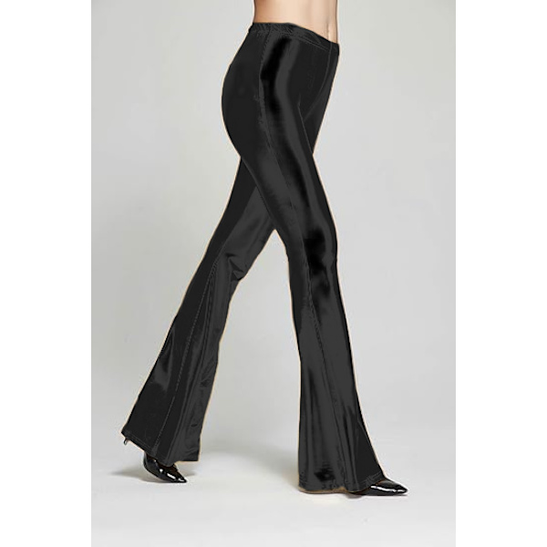 Dame skinnende metalliske pailletter med høj talje, stretchy bell bottom udvidede bukser, sort Black M