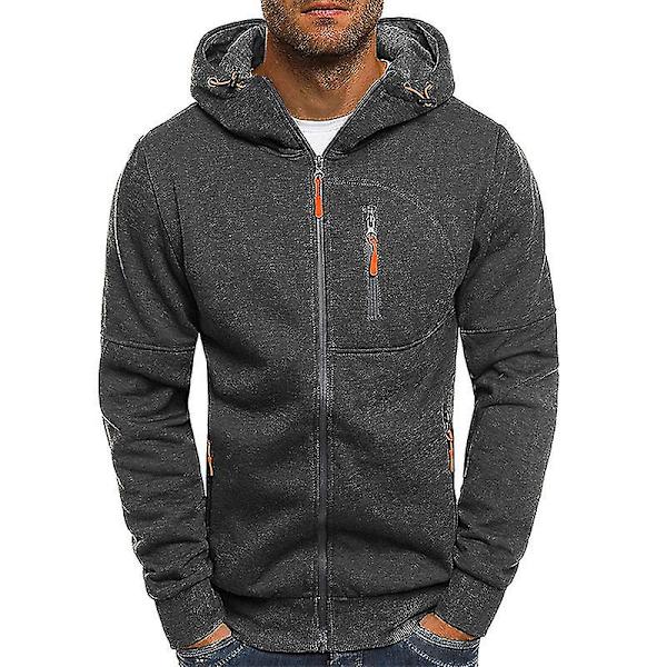 Herr Hoodie Fleece Varm Huvjacka Kappa Sweatshirt Vinter Ytterkläder Dark Grey XL