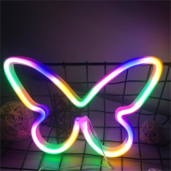 Fjärilsneonljus LED-lampa Sovrum Väggdekoration Dekorativa Nattlampor Colorful