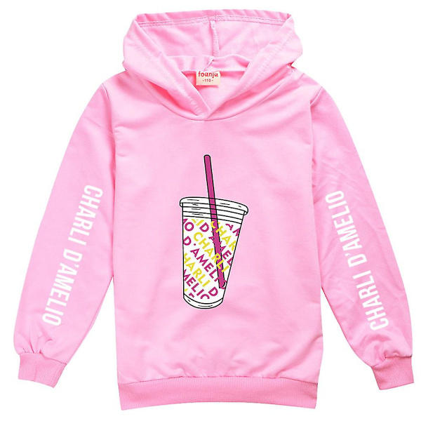 Lasten poikien tyttöjen painettu huppari, vapaa-ajan collegepaita, puserot, 7-15 vuotta Pink 7-8 Years