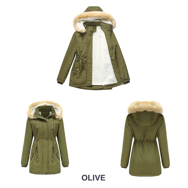 Tykk hetteparkas for kvinner, vindtette fleeceforede jakker med lommer Army Green XL