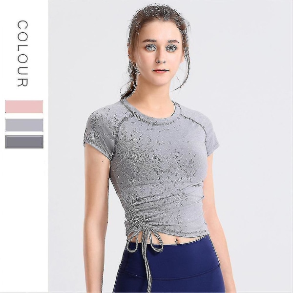 Yoga Tröja Dam Kort Ärm Snabbtorkande Tränings T-shirt Rund Hals Åtsittande Sportkläder Dark Gray M