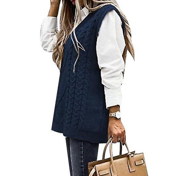 Dame Sweater Vest Dame Oversized V-hals Ærmeløse Sweaters dark bue M