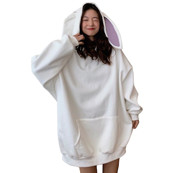Kanin Hoodie Vår Och Höst Koreansk Stil Lös Långärmad Topp Dam Huvtröja White M