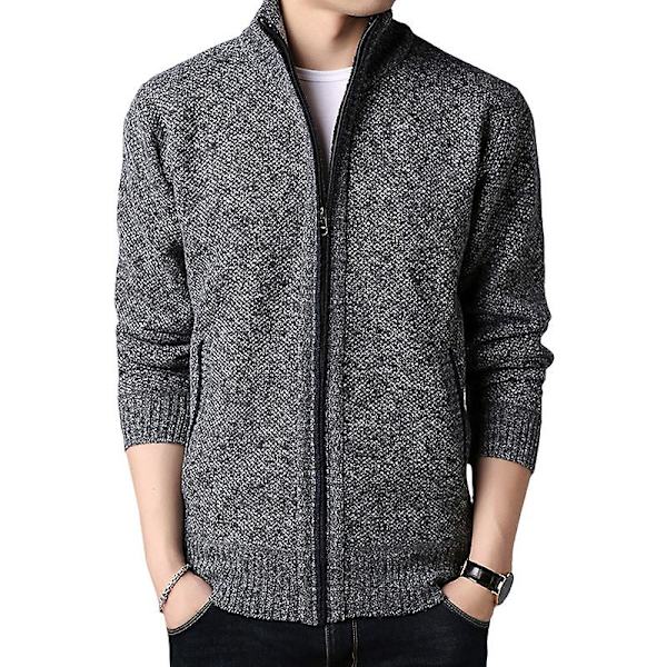 Herr Ull Stickad Trattkrage Kofta Jacka Dragkedja Tröja Toppar Dark Grey M
