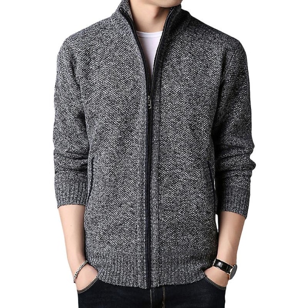 Herrar Ull Stickad Tratt Hals Cardigan Jacka Dragkedja Tröja Toppar Dark Grey M