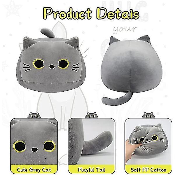 3D Svart Katt Plysch Fylld Djur Leksak Kudde Grey 40cm