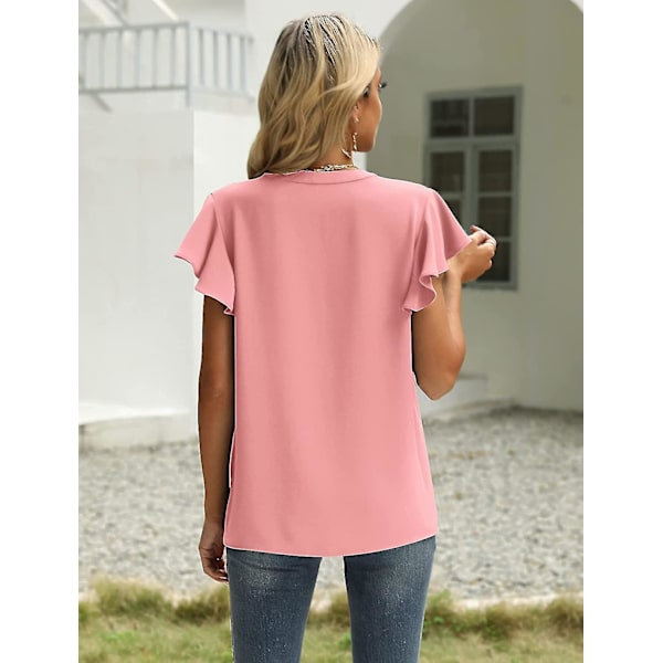 Dam Sommar Casual Delad V-ringning Chiffongblusar Lös Tunika Kortärmade Toppar 06coral XXLarge