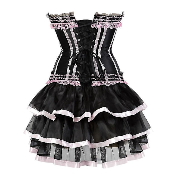 Naisten seksikkäät korsetit Overbust-korsetti ja hame setti Tutu Corselet S-6xl Black White 2XL