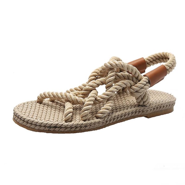 Gladiatorsandaler for kvinner, sommer, flettet tau, plattformhæl, tykk såle, elastisk frontreim, fritidssko i romersk stil, sommer for damer Apricot 39