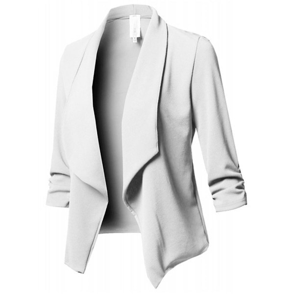 Dame Formel Arbejdsjakke Crop Blazer Jakkesæt Sjal Krave Cardigan Kontordamer Åben Front Frakke Overtøj White 2XL