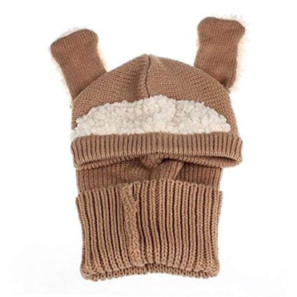 Baby Strikket Lue Varm Vinterhette Med Øreklaffer Skjerf For Gutter Jenter Coffee