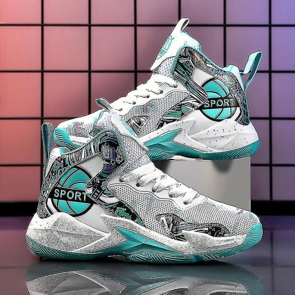 Børne Basketballsko Åndbare Sneakers Drenge Piger Sportssko Yj8768 WhiteGreen 31
