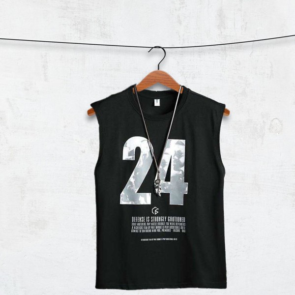 Herr Sommar Lös Ärmlös T-shirt Mjukt Material Man Nummer 24 Sportkläder Black L