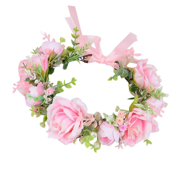 Blommig Garland Crown Huvudstycke Rosa Rose Simulerad Blomma Hårband För Bankett Bröllopsklänningar Kjolar Pink