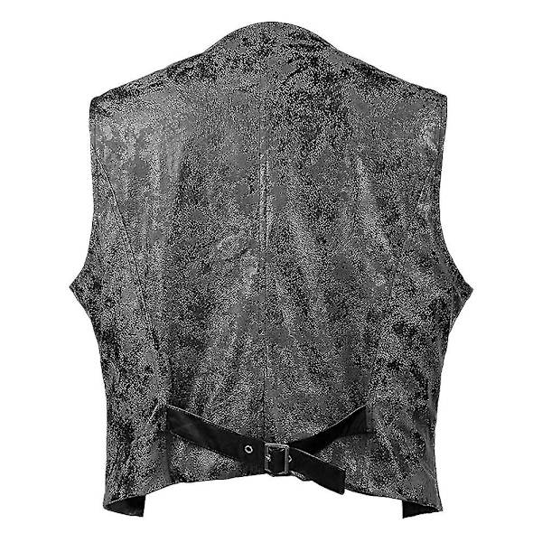 Herrväst i enfärgad sammet med konstläder Black XS