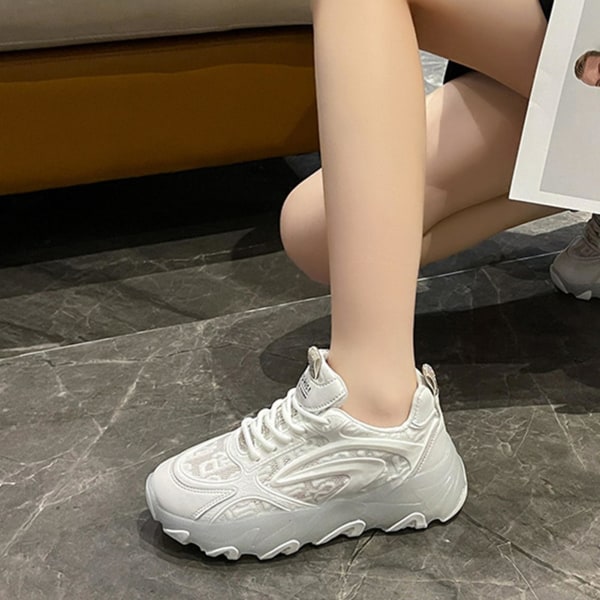 Dame Pustende Anti-lukt Sneakers Dame Snøresko Fritidssko Egnet For Gåing Dansing Bruk White 40