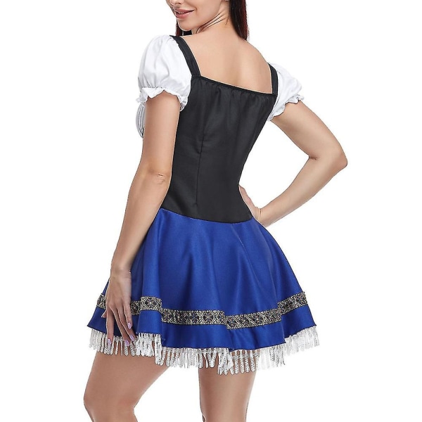 Ny damtysk Oktoberfest-dräkt traditionell bayersk öl Fraulein karneval piga klänning outfit Navy blue L