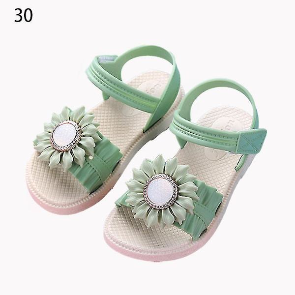 Pigesandaler med åben tå, margueritblomst, sommerstrandsko med PVC-sål, skridsikre Green 30