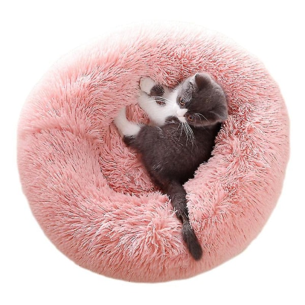 Kæledyrsseng til katte og hunde Rund plys hundeseng Donut-formet katteseng Farve og størrelse valgfri pink 60cm