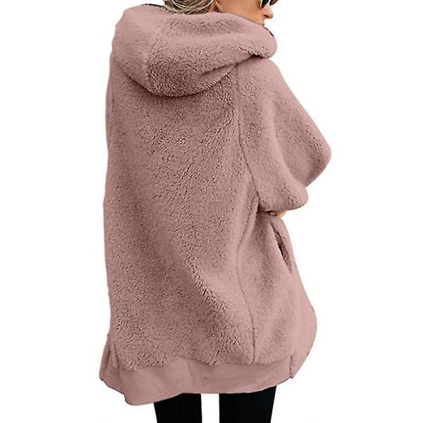 Damkofta Dragkedja Lös Enfärgad Splicing Hooded Ull Plysch Jacka Kappa Pink 3XL