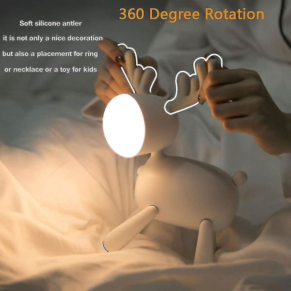 USB Genopladelig Sød Hjort LED Natlampe Dæmpbar Sengelampe Bordlampe White