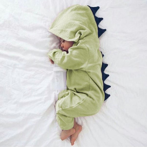 Småbørn Børn Dinosaur Hætte Romper Pyjamas Langærmet Jumpsuit Nattøj Green 3 Months