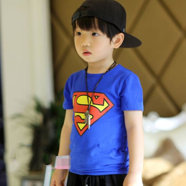 Barn Superman Tryck Kortärmad T-shirt Sommar Casual Rund Hals Basic Tee Toppar Blue 2-3 Years