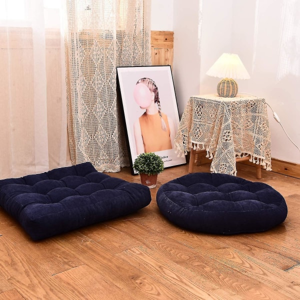 Rund enfärgad golvkudde, tuftad meditationskudde kompatibel med sittplatser på golvet Tjock sittdyna Meditationskudde kompatibel med Yoga L Navy