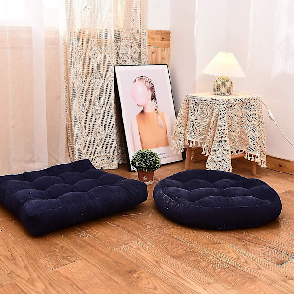 Rund Solid Farge Gulvpute, Tuftet Meditasjonspute Kompatibel Med Sitteplasser På Gulv Tykk Sittepute Meditasjonspute Kompatibel Med Yoga L Navy