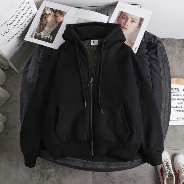 Herre Casual Hættetrøje med Lynlås Japansk Stil Efterårs Cardigan Top Til Forår Efterår Udendørs Brug Black thin Velvet L